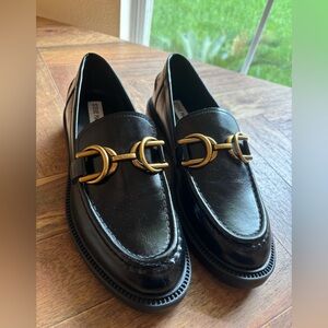 NEW Steve Madden Black and Gold Slip-On Loafers with Horsebit Detail